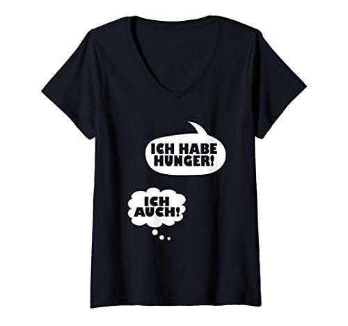 Damen Ich Habe Hunger Schwangere Werdende Mutter Schwangerschaft T-Shirt mit V-Ausschnitt